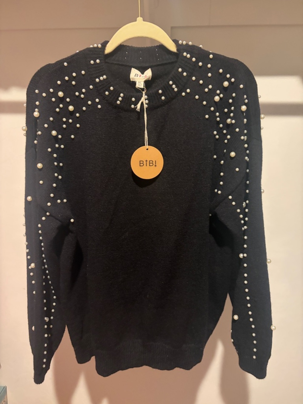 BiBi Black Pearl-Embellished Crewneck Sweater
